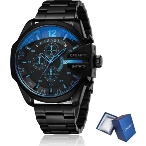 Mens Quartz Wrist Watch Top Luxury Brand Cagarny Fashion Men Watches Blue Stainless Steel Military Male Clock Relogio Masculino