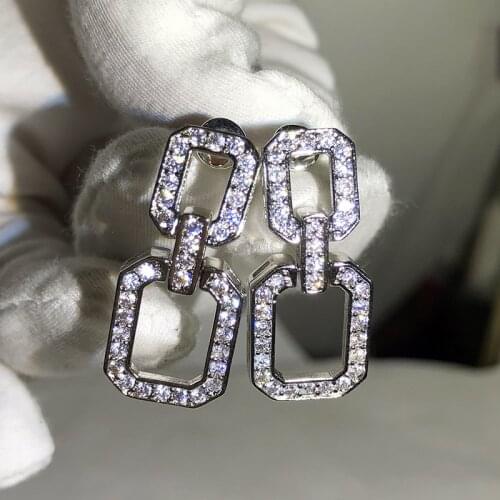 925 Sterling Silver Needle Long Pendant Earrings Female Jewelry Rhinestone Silver Female Earrings Party Jewelry Drop Earrings