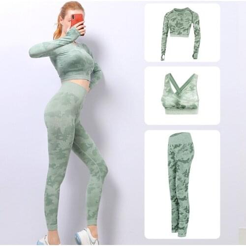 Camo Gym Set Women Seamless Fitness Bra Sport Bra Camouflage High Waist GYM Leggings Pants Fitness Suit Workout leggins