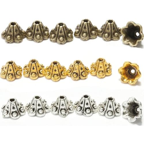 50Pcs Tibetan Silver Flower Bead Caps for Jewelry Making Metal Diy Spacer Beads Women Bracelet Necklace Earrings Accessories