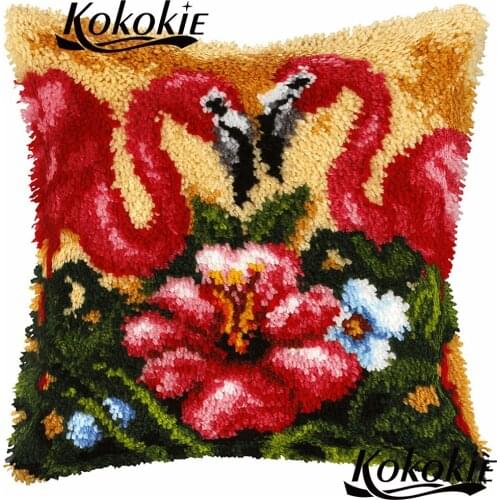 Latch hook rug Flamingo pillow kits cross stitch kits Cushion embroidery yarn handicraft Crocheting Rug yarn handmade carpet