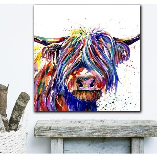 PRINT Colorful Highland Cow Art Poster Canvas Art Animal Art Oil Painting Wall Pictures For Living Room Modern No Frame