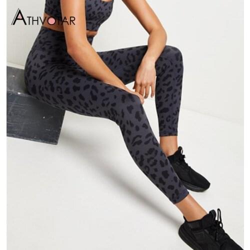 ATHVOTAR Leggings Women Printed Leopard Elasticity Leggings High Waist Push Up Gym Running Legging Women
