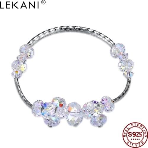 LEKANI 925 Sterling Silver Bracelet For Women Dazzling Austria Crystal Charm Bracelets Female Fine Party Jewelry New Arrival