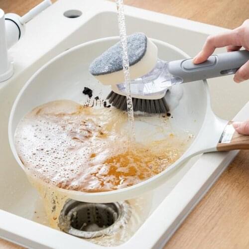 Multifunction Kitchen Cleaning Brush Scrubber Dish Bowl Washing Sponge Automatic Liquid Dispenser Kitchen Pot Cleaner Tool