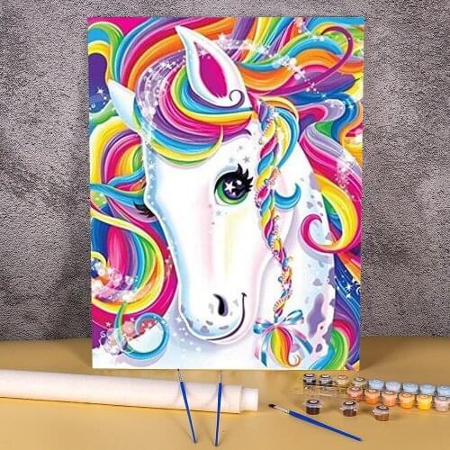 Cartoon Rainbow Unicorn Horse Animal Painting By Numbers Package Oil Paints 50*70 Boards By Numbers Wall Decoration Handiwork