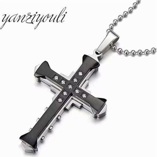 Mens Chain With Cross Necklace Men Black Necklace Long Mens Pendant Necklace Christian Bible Prayer Women Men Necklace