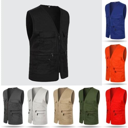 Men Vest Sleeveless Top Casual Multi-Pocket Classic Waistcoat Loose Jacket Coat Outdoor Fishing Camping Photographing Waistcoat