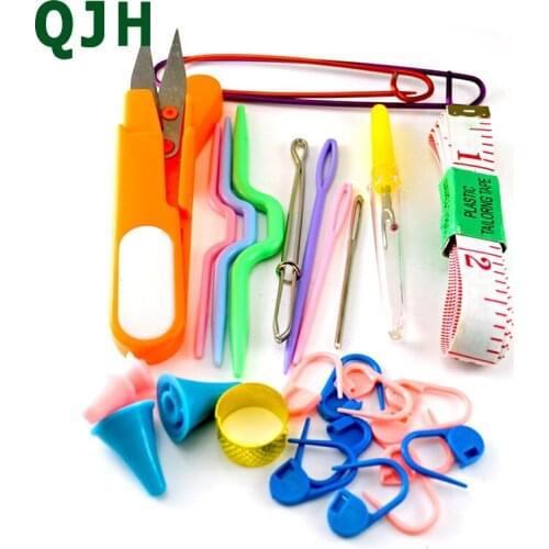 1 set Knitting Needle Set Plastic Hook Knitting Set Needle Cap Thimble Pin Pin Track Ruler Sew Sewing Tool Set