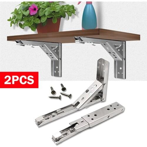 2PCS Wall Table Stainless Steel Brackets Triangle Folding Angle Adjustable Bearing Shelf Furniture Hardware Bracket 8-14 Inch