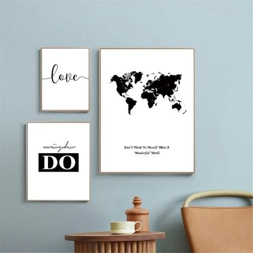 Nordic Map Love Quote Wall Art Poster And Print Black White Dairy Cow Shape Canvas Painting Modern Pictrures Living Room Decor