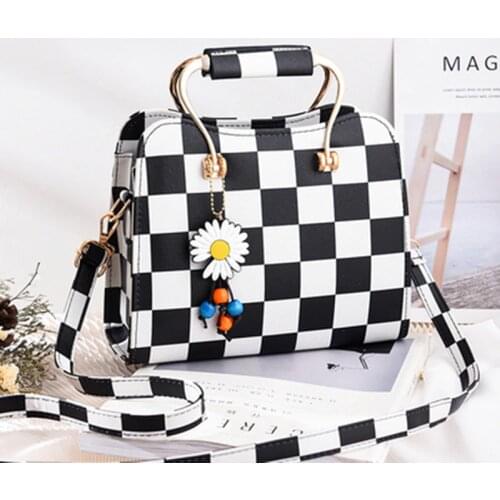 Newest Women Brand Black&white Plaid Design Handbag Flap Tote Bag Female Shoulder Bags High Quality Leather Crossbody Bags Purse