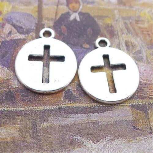 BULK 30pcs Lots Cross in Circle Charms Antique Silver Plated Christian Jesus Pendant DIY Jewelry Making 14*17mm 1.1g