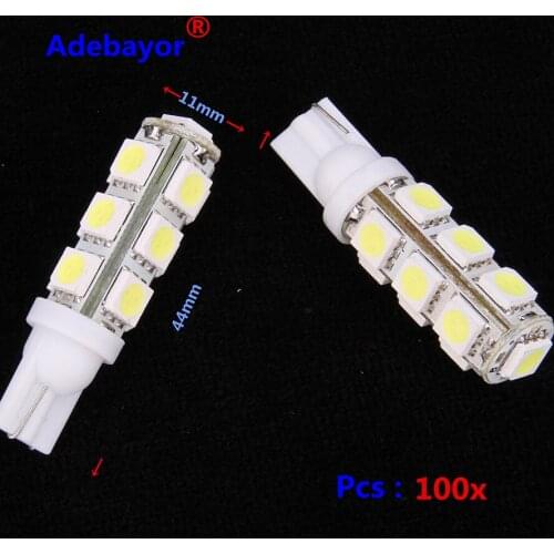 Wholesale 100pcs T10 DC 12V 5050 SMD 13 LED White Clearance lights Car Side Wedge Light Bulbs LED Lamp White car accessories