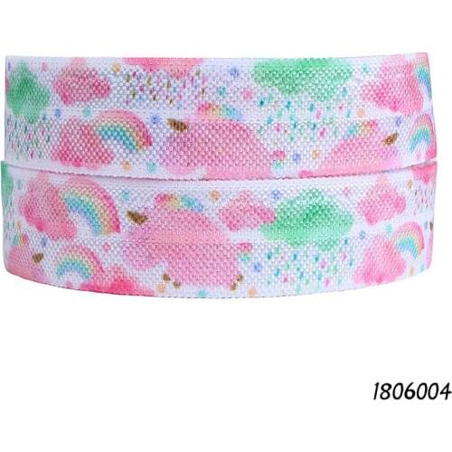 Wholesale 50 yards pink unicorn and rainbow unicorn printed fold over elastic foe for Valentine celebrate