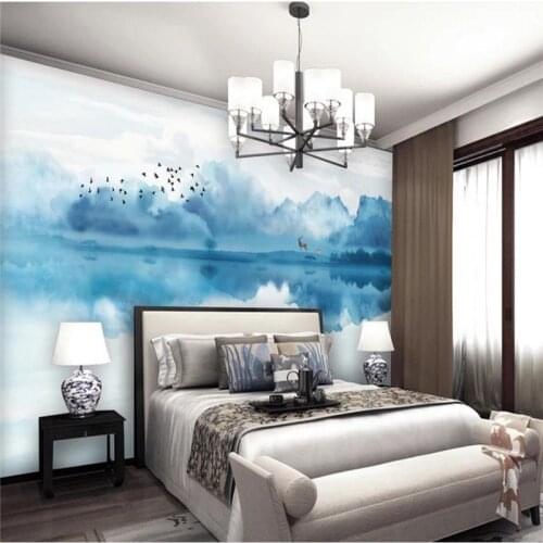 Custom wallpaper artistic conception abstract ink landscape deer TV background wall painting waterproof material