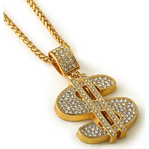 New Alloy Dollar Sign Necklace Men Hip Hop Dance Charm Franco Chain Male Hiphop Golden Necklace 29.5in Golden 2017
