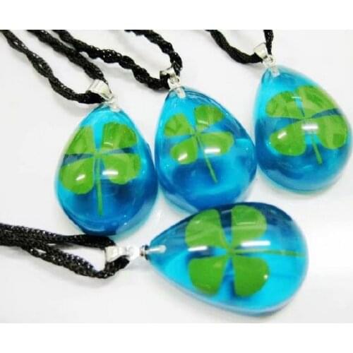 100 pcs fashion real four leaf clover tear drop style blue color pendant
