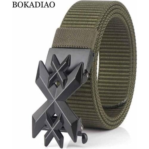 BOKADIAO Men&women Nylon Belt Metal Automatic Buckle belts Outdoor sports Casual jeans waistband Army military canvas male strap