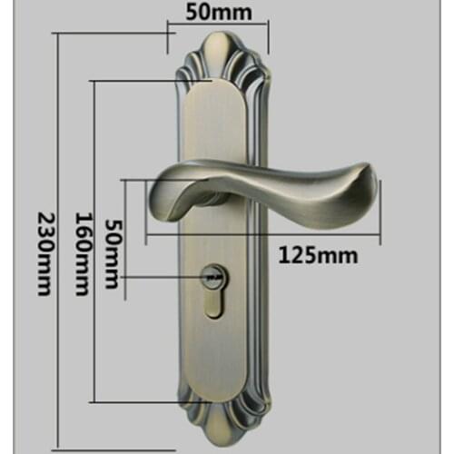 Retro simple indoor silent mechanical panel handle lock bronze bedroom study solid wooden door lock antique brass hinger stopper
