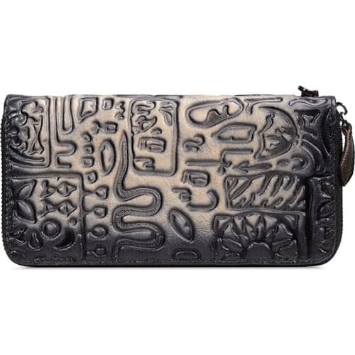 Retro Oracle day clutch bag Genuine leather card holder Wallet first layer cowhide mens handbag European and USA womens wallet