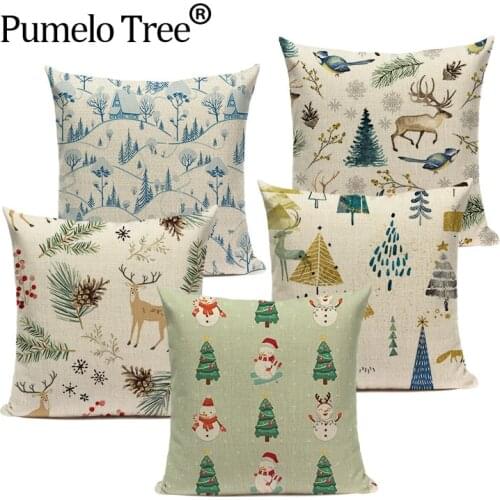 Christmas Socks Cushion Cover Merry Christmas Tree Decorative Pillowcase Chair Geometric Elegant Deer Home Living Pillow Cover