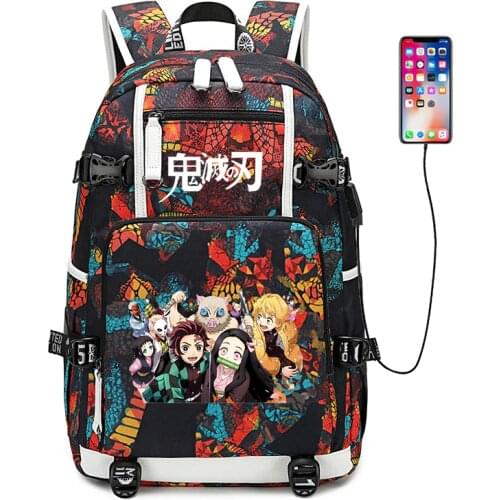Demon Slayer: Kimetsu no Yaiba Women Backpack Anime Bookbag Nylon School Bags Large Travel Backpack Unisex Laptop Backpack