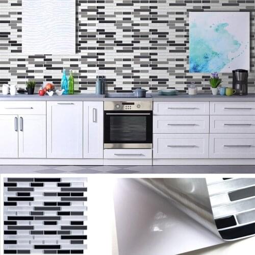 Self Adhesive Mosaic Tile Sticker Kitchen Backsplash Bathroom Wall Tile Stickers Decor Waterproof Oil-Proof PET Tiles