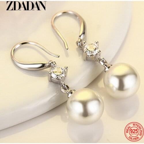 ZDADAN New Arrival 925 Sterling Silver Pearl Drop Earrings For Women Charm Engagement Jewelry Gifts