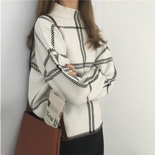 Pull femme hiver sweater women Plaid Pullovers Elegant Knitted Turtleneck Long Sleeve Sweaters Female Mujer Fashion lady Jumpers