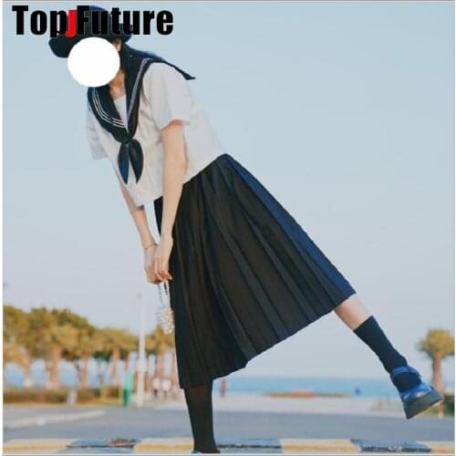 Black school uniform Japanese student uniform JK Uniform suit summer suit orthodox sailor suit pleated skirt class suit