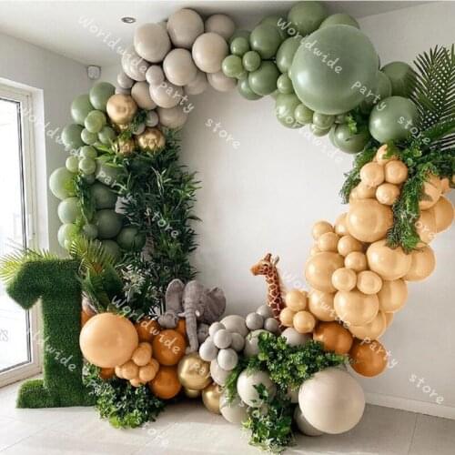 Balloon Arch Kit Garland DIY Coffee Chrome Gold Sage Green Globos Safari Baby Shower Kids Wild One 1st Birthday Party Supply