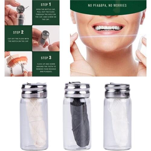 30m Eco-Friendly 100% Organic Natural Compostable Floss Refillable Glass Holder Flossers Silk Spool Waxed