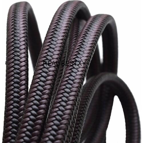 High Quality 12*6mm Black Brown Fiber Braided Leather String Cord For DIY Jewelry Accessories Findings Material Rope Cord