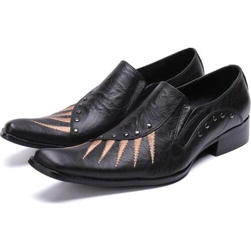 Zapatos hombre black spiked loafers striped mens pointed toe dress shoes italian leather sapato social brand shoes men flats