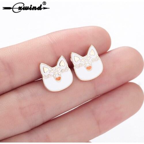 Cxwind Fashion Stainless Steel Cat Earrings for Women Kids Cute Cat Rabbit Wing Heart Tree Owl Stud Earrings Jewelry Ohrringe