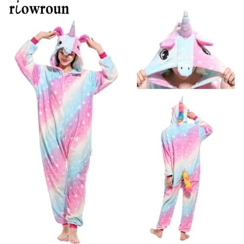Women Unicorn Pajamas Stitch Panda Adult Kigurumi Animal Pajama Sets Winter Warm Flannel Cartoon Cosplay Sleepwear Hooded