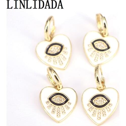 5pair Enamel Cz Eye White Heart Dangle Earring for Girls Statement Heart Earrings Eye Jewelry