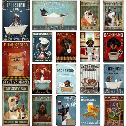 Animal Dog Metal Tin Sign Vintage Metal Poster Decor Pet Shop Living Room Club Retro Tin Signs Bath Soap&Wine Wall Art Plaque