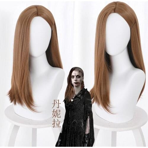 Evil 8 Daniela Cosplay Wig Woman Brown Straight Synthetic Hair Headgear Halloween Carnival Party Props + Free Wig Cap