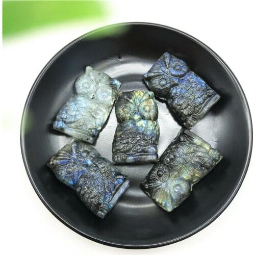1PC Natural Labradorite Owl Hand Carved Crystal Animals Healing Stones Decor Gift Natural Stones and Minerals