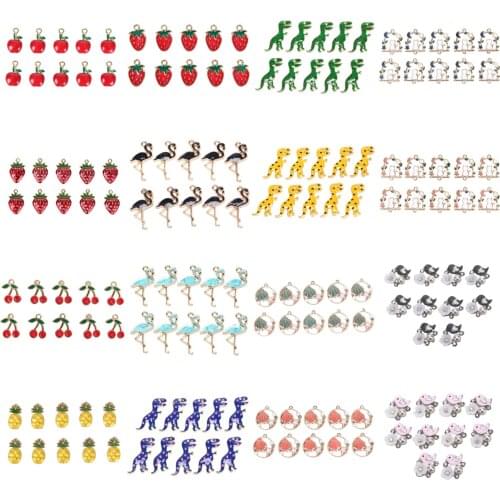 10pcs /set Fruit Dinosaur Flamingo Bag Shape Alloy Charms Pendant Beads Fit Bracelet For Women Girl Jewelry Making Accessories