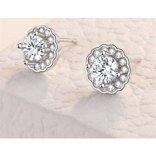 2021 Trendy Flower Stud Earrings For Women Jewelry Gift Sparkling Crystal Stones Geometric Earrings Female Party Accessories