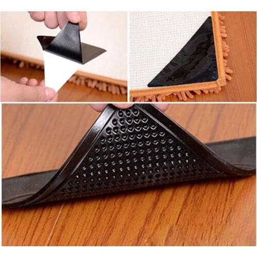 4Pcs/lot Triangle Reusable Anti-skid Rubber Mat Non Slip Patch Mat Washable Rug Gripper Stopper Tape Sticker Black Corners Pad