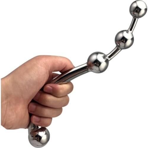 Stainless steel Metal Double dildo Penetration huge anal beads butt plug g spot male prostate massager fake penis vagina sex toy