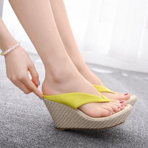 WDHKUN Bohemia Beach Sandals Wedge Platform Thongs Slippers Flip Flops Summer Shose For Women Girls Fashionable