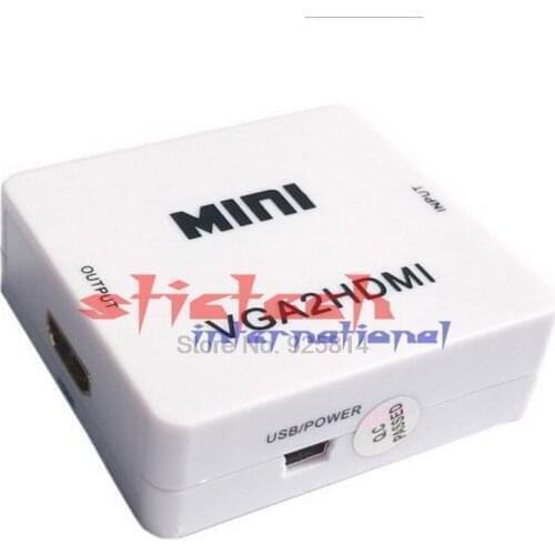 By dhl or ems 200pcs Mini HDMI to VGA to HDMI Converter With Audio HDMI2VGA VGA2HDMI 1080P Adapter Connector BOX