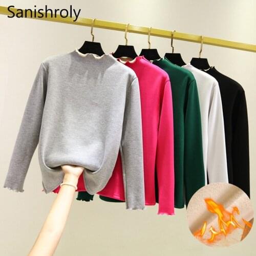 Sanishroly Autumn Winter Women Bottom T-Shirts Tee Warm Thick Velvet T Shirt Female Long Sleeve T Shirts Tops Plus Size 2XL S623