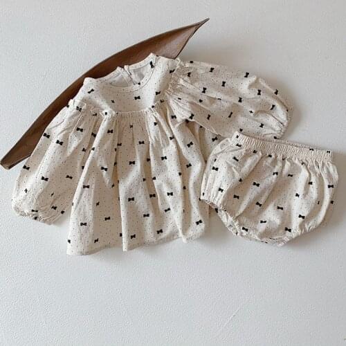 Baby Girls Cotton Clothes Set Infant Baby Girls Clothes Set Puff Sleeve Blouse And Bloomer Toddler Baby Girls Suit