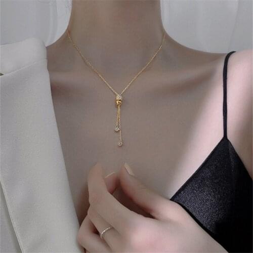 Exquisite Zircon Ball Tassel Pendant Necklace For Women Jewelry Trendy 925 Silver Clavicle Chain Necklace Lady Birthday Gift
